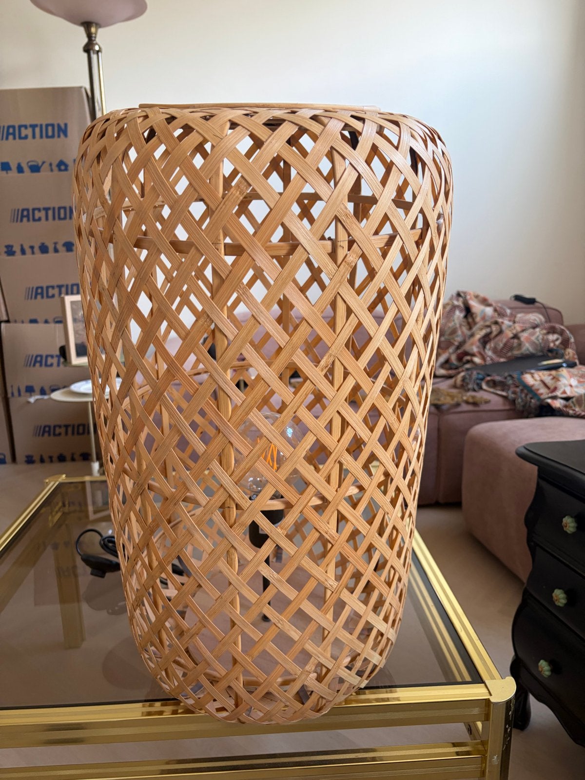 Rotan staande lamp Kwantum (gedemonteerd), Ophalen, Gebruikt, 100 tot 150 cm, Natuurlijk materiaal