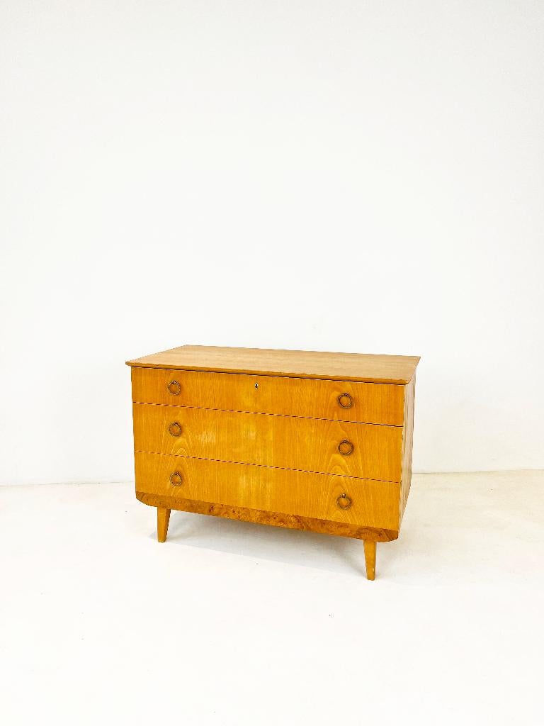 Zweeds Berken Ladekast, Gebruikt, Scandinavian, Mid-Century Modern, 3 of 4 laden, Minder dan 100 cm