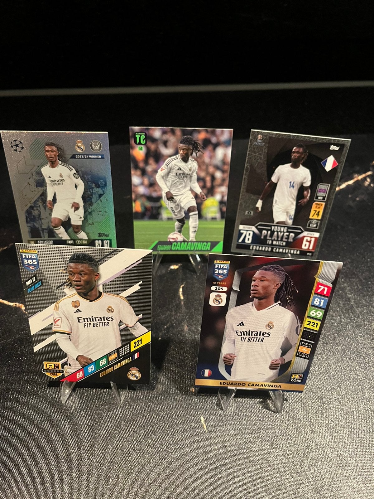 Eduardo Camavinga – 5 kaarten – Real Madrid, Ophalen of Verzenden, Zo goed als nieuw, Buitenlandse clubs, Poster, Plaatje of Sticker