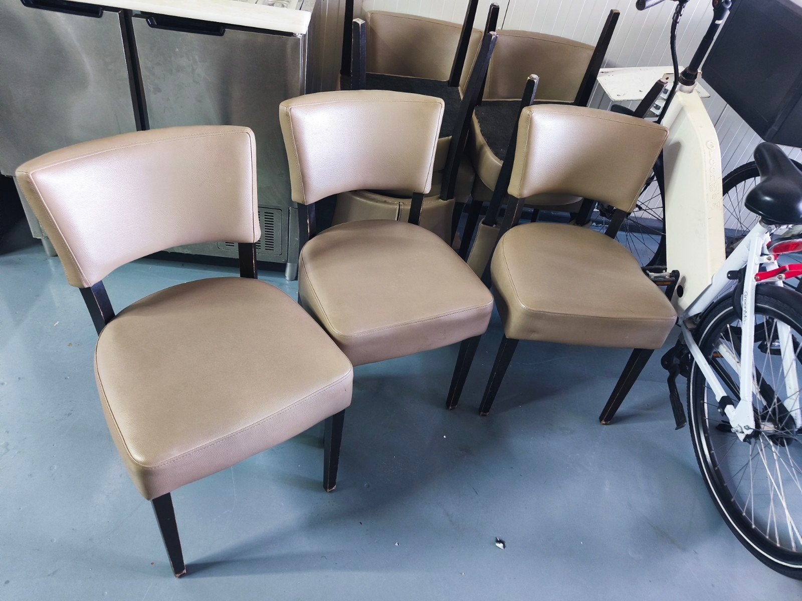 7 Keuken of Horeca Stoelen - Beige/Bruin, Ophalen, Gebruikt, Overige kleuren, Stof
