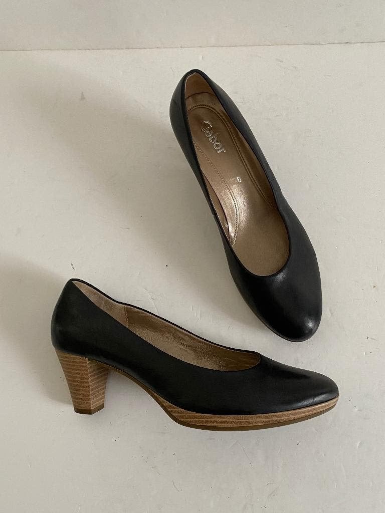 K71 Gabor maat 39 leren pumps schoenen hak leer zwart/bruin, Kleding | Dames, Schoenen, Zwart, Gabor, Ophalen of Verzenden, Zo goed als nieuw