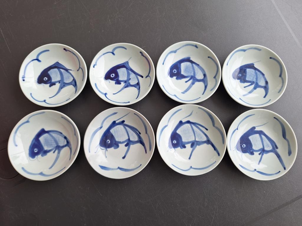 8x Vintage Japanse Koi visschaaltjes - Porselein Ø12cm., Ophalen of Verzenden, Overige stijlen, Porselein, Schaal of Schalen