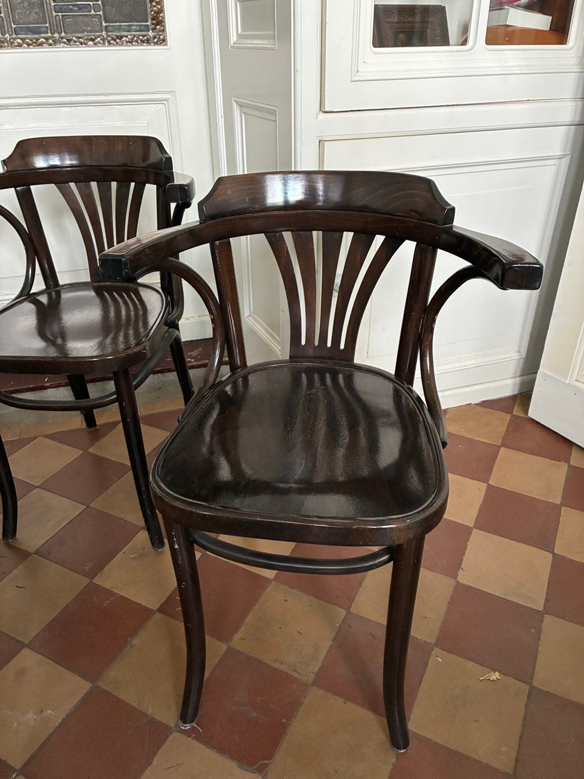 Thonet stijl eetkamer stoelen (4) hout bentwood café, Ophalen, Gebruikt, Bruin, Vier