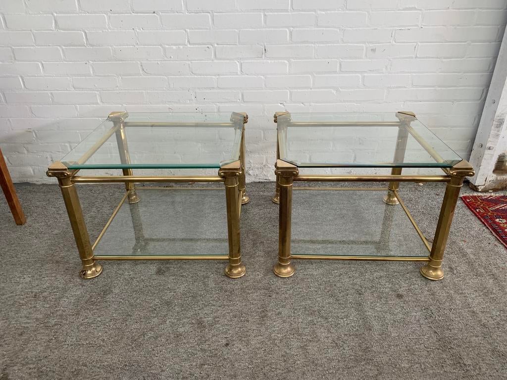 Tafel vintage messing Hollywood Regency bijzettafels jaren, Huis en Inrichting, Tafels | Bijzettafels, 45 tot 60 cm, Minder dan 55 cm