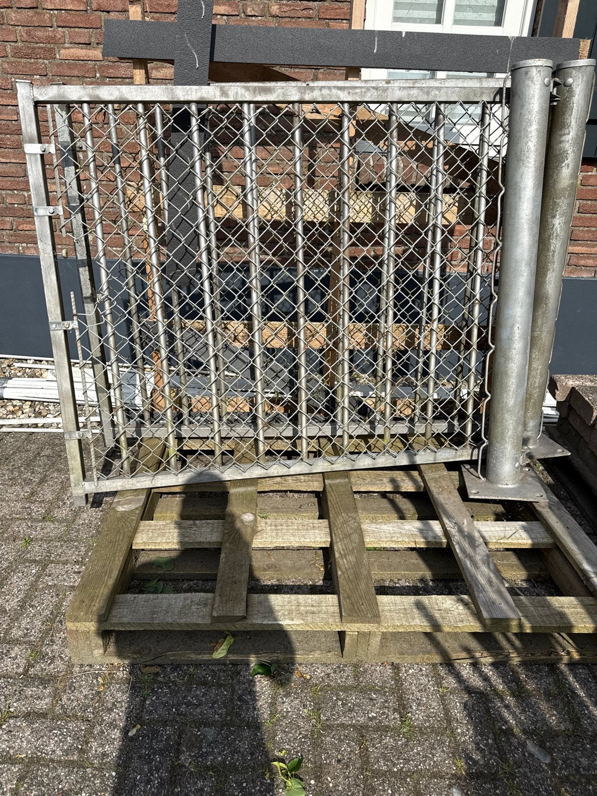 Heras Dubbele Poort met Voetplaten - Gebruikt, Met poort, Gebruikt, Ophalen of Verzenden, Tuinhek