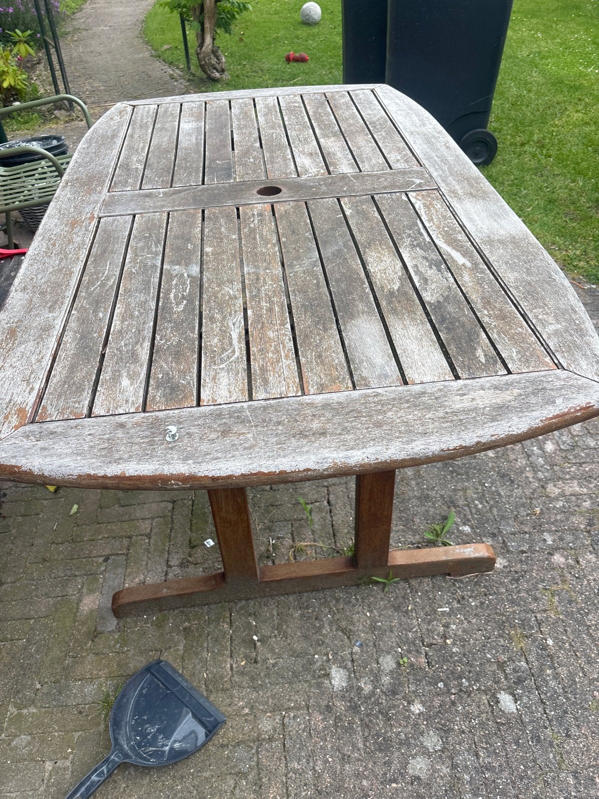 Robuuste Teakhouten Tuintafel - Gebruikt, Tuin en Terras, Tuintafels, Ophalen, Gebruikt, Rechthoekig, Teakhout