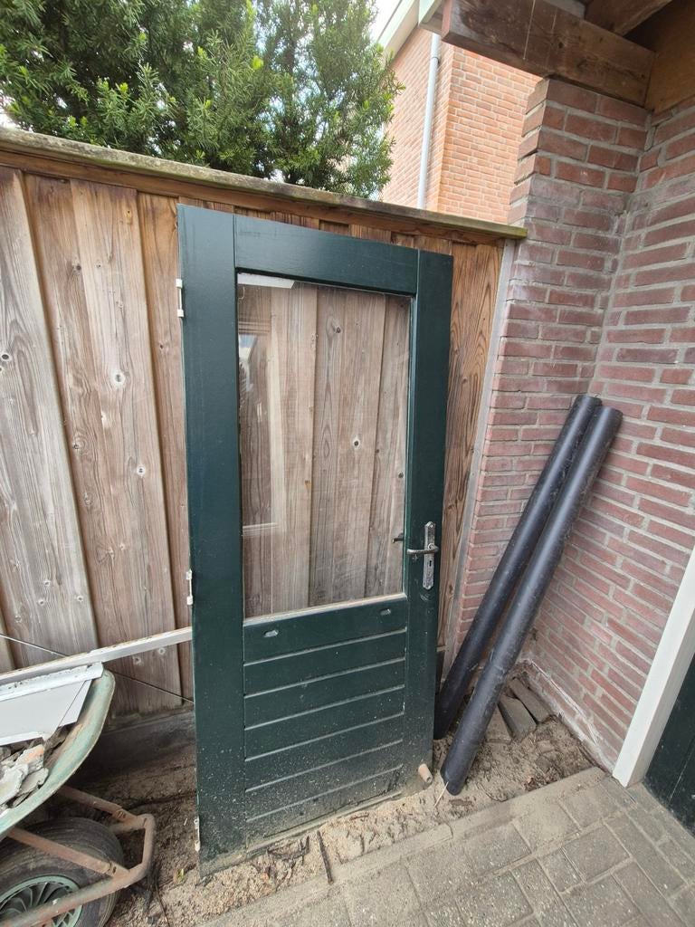 houten buitendeur met glas, 193x83 cm, Doe-het-zelf en Verbouw, Ophalen, Gebruikt, 80 tot 100 cm, Buitendeur