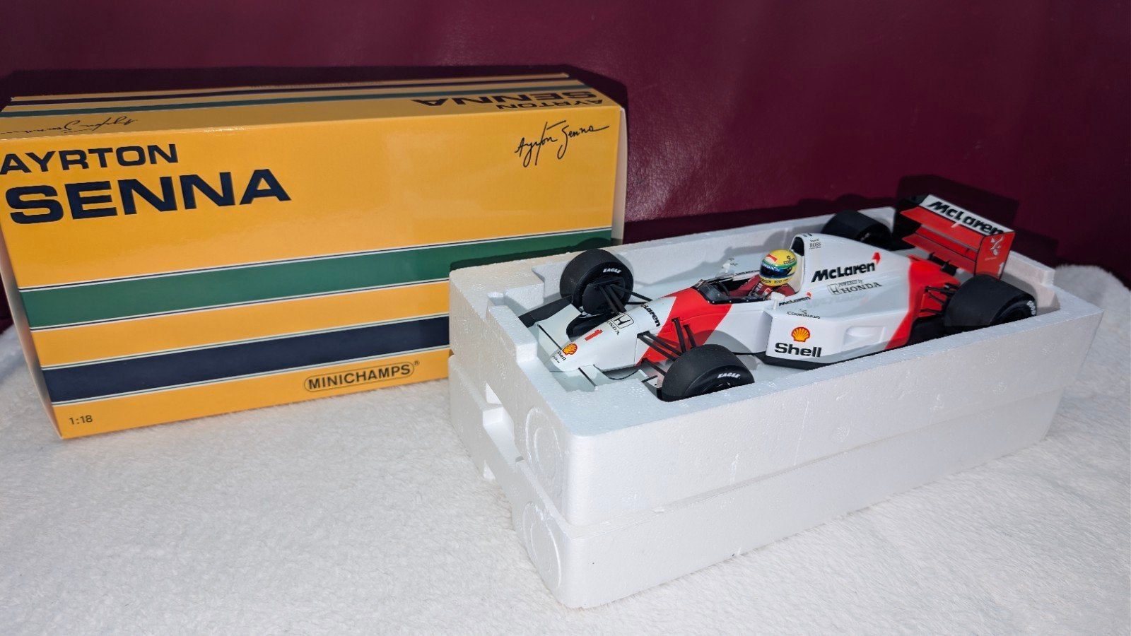 Ayrton Senna Mclaren Honda MP4/7 1992 Minichamps 1:18, Ophalen of Verzenden, Zo goed als nieuw, Auto, MiniChamps