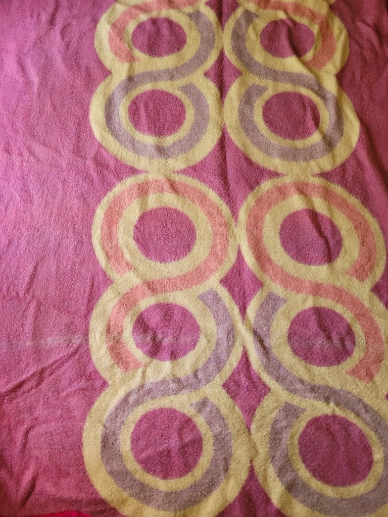 Vintage / Retro TETEM Wollen DEKEN / Sprei / Plaid Roze, Gebruikt, Verzenden, 195 cm, 230 cm