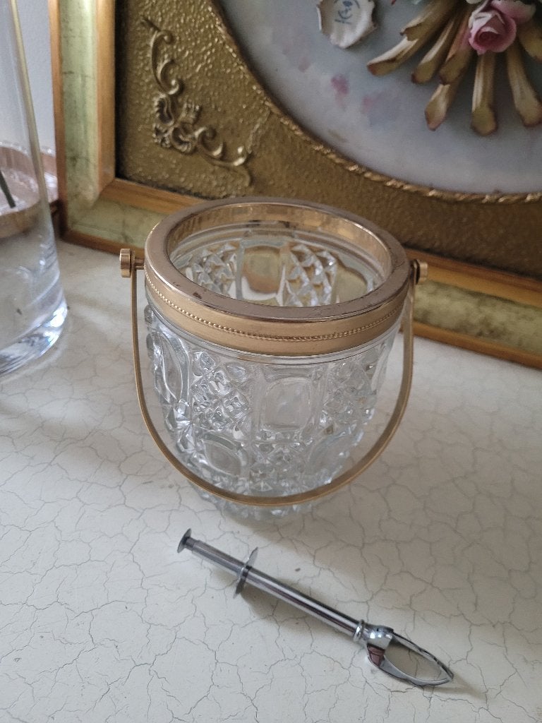 Vintage kristallen ijsemmer met tang, Heikant 21 Kaatsheuvel, Overige typen, Belle Vieille Brocante, Ophalen of Verzenden