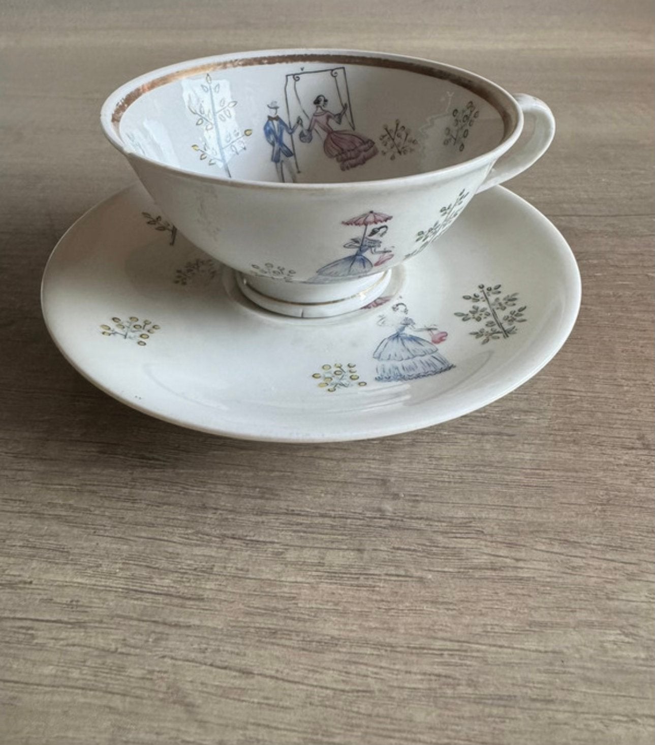 Vintage kop en schotel jaren '50 - Courting Couple, Antiek en Kunst, Ophalen of Verzenden