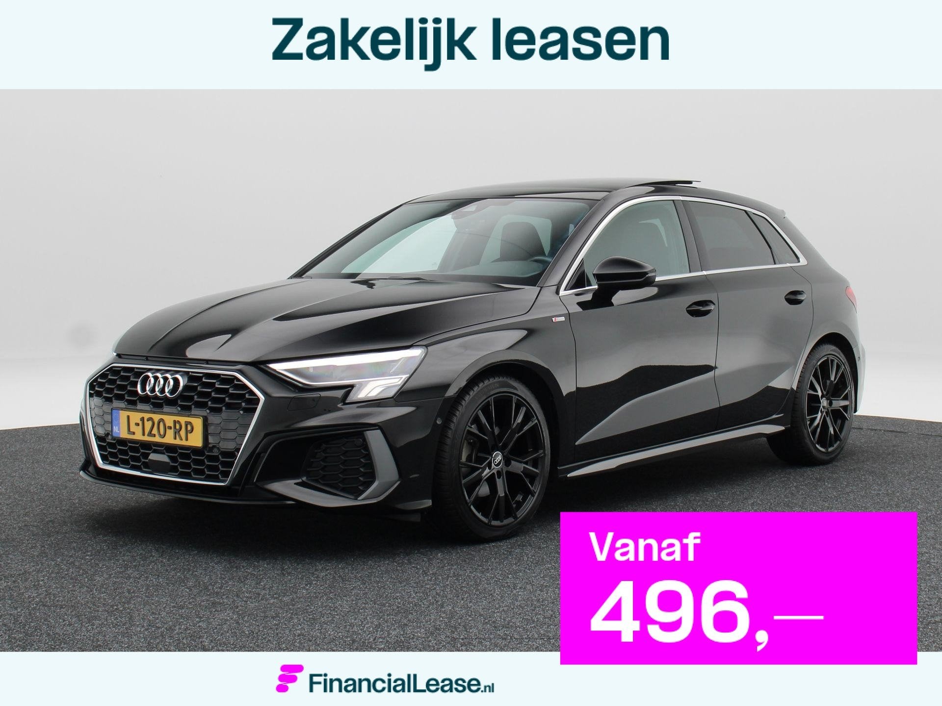Audi A3 Sportback 30 TFSi 110 Pk Automaat S-Line | Panorama, Gebruikt, Leder en Stof, Zwart, Origineel Nederlands