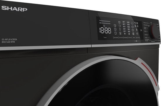 Sharp wasmachine ESNFL814CBDABX - 8kg - Mat Zwart, Witgoed en Apparatuur, 1200 tot 1600 toeren, Papendorpseweg 75 3528 BJ Utrecht