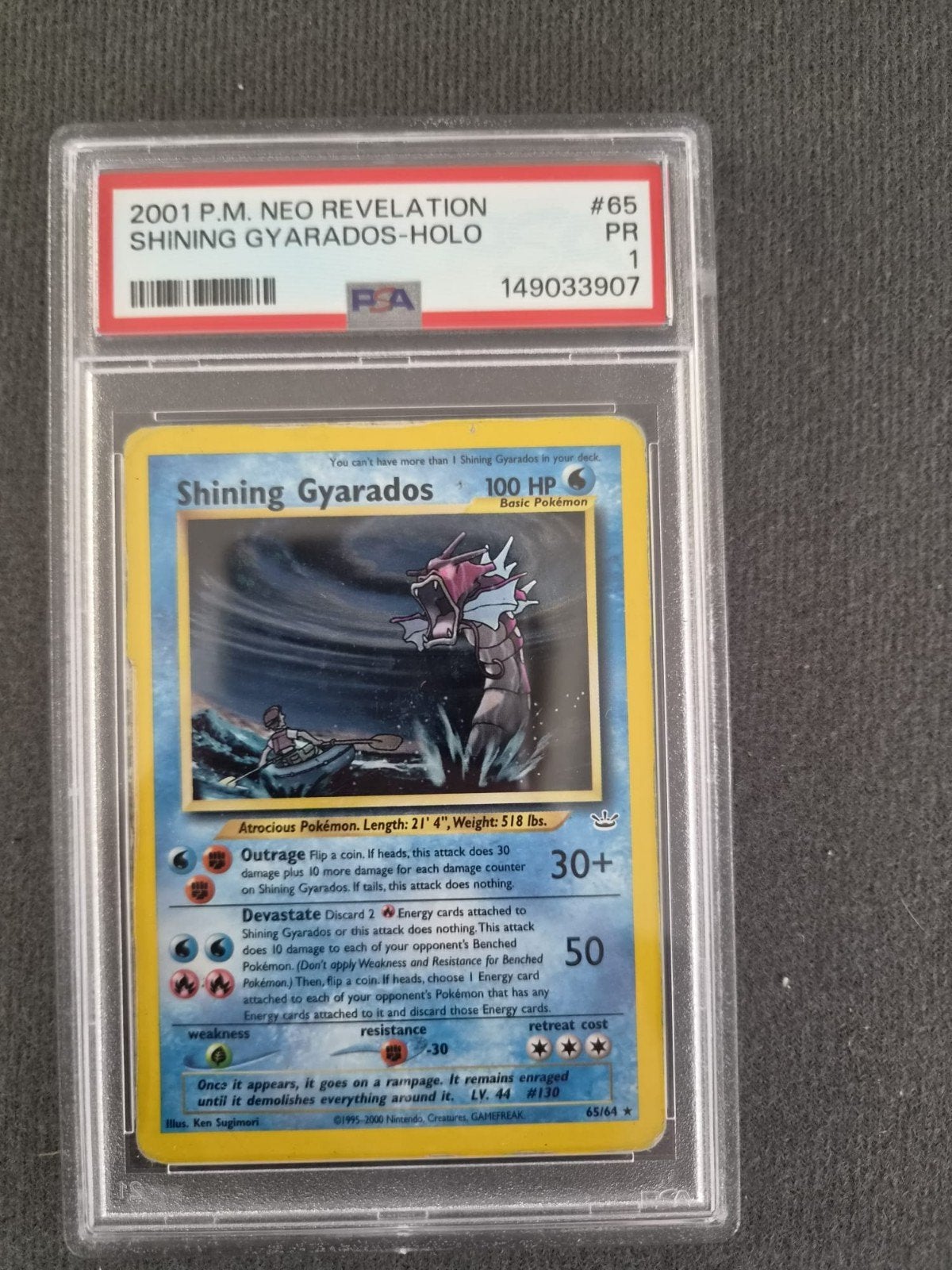Shining Gyarados Holo PSA 1 - 2001 Neo Revelation #65, Ophalen of Verzenden, Gebruikt, Losse kaart, Foil