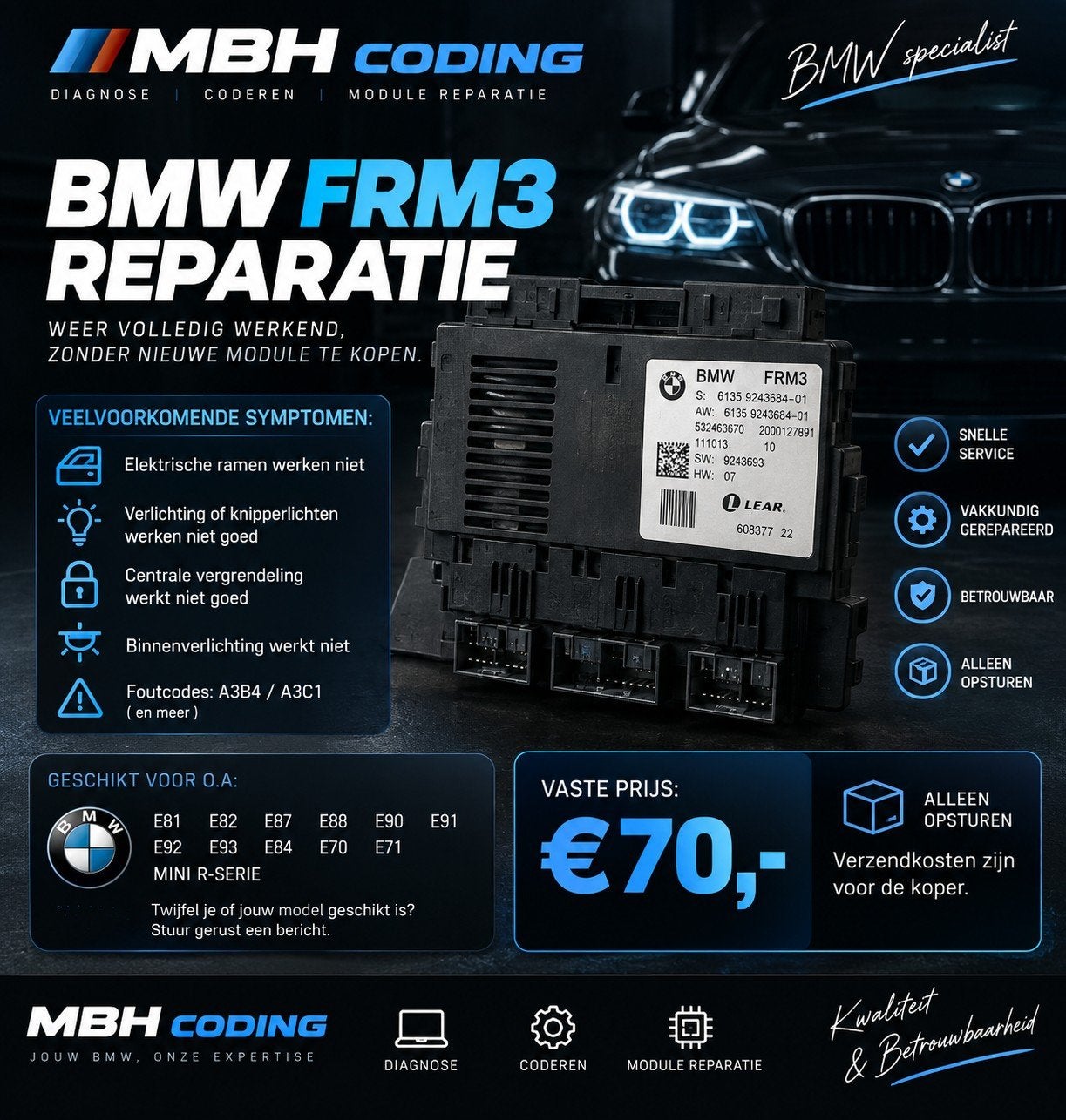 BMW FRM3 Reparatie – €70 | Module opsturen, Ophalen, Nieuw, BMW