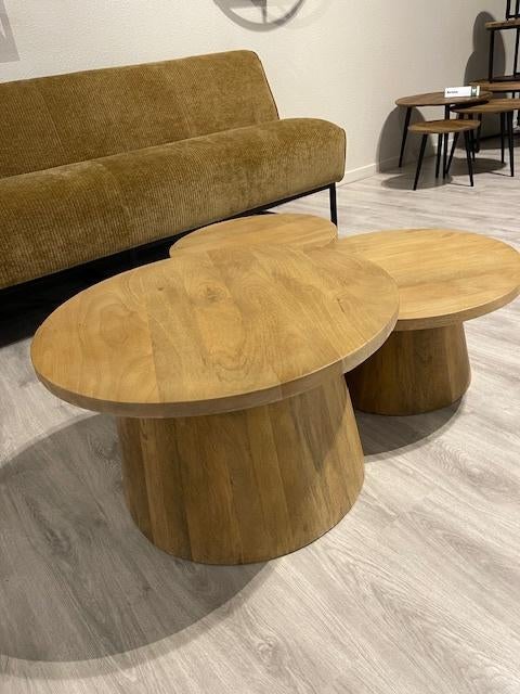 SALONTAFELS  3 maten massief mango voor een speciale prijs, SALONTAFELS rond set van 3 blank mango 70 CM actie prijs, 50 tot 100 cm
