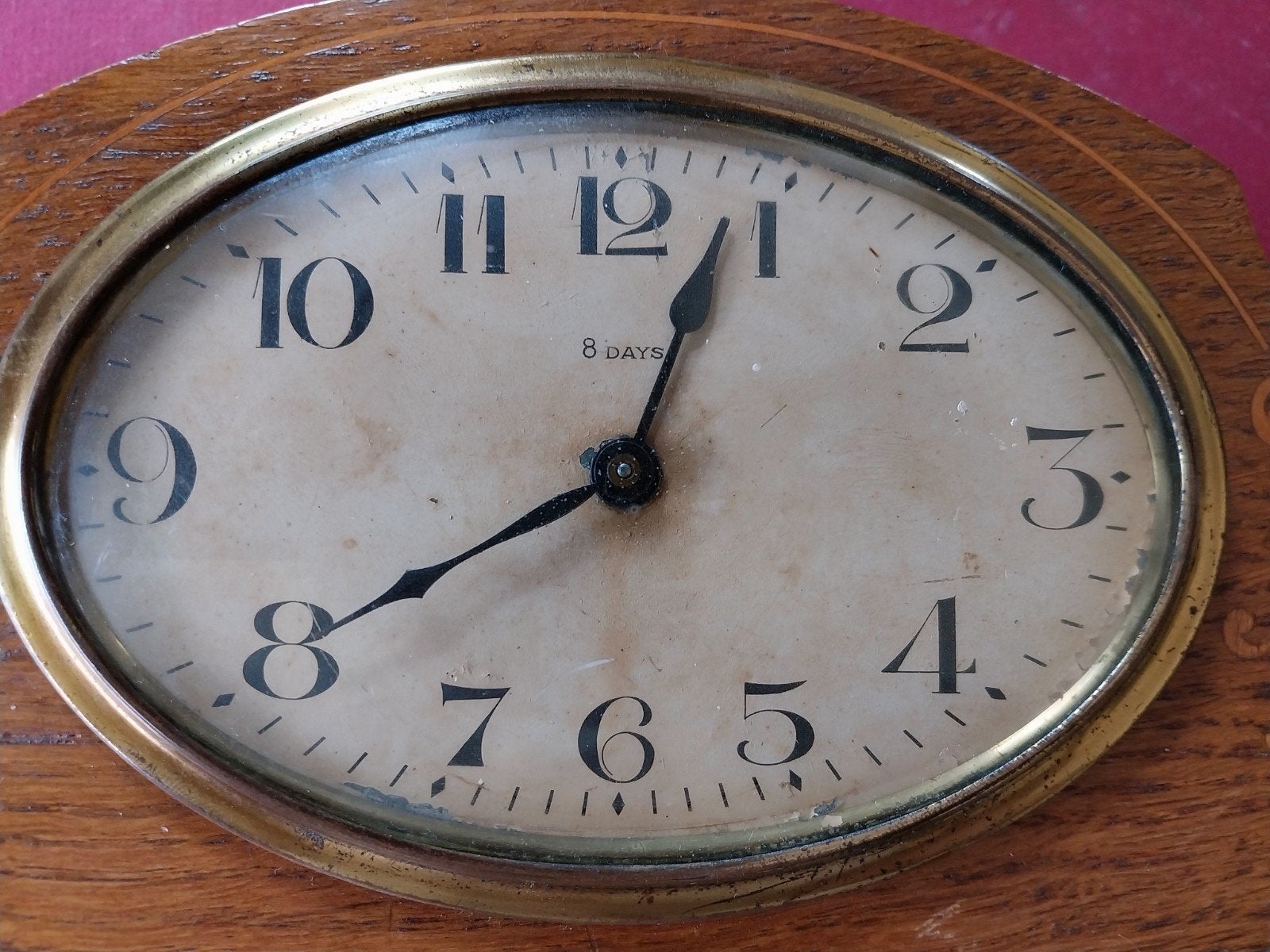 Antieke houten tafelklok - 8 dagen uurwerk, Ophalen of Verzenden