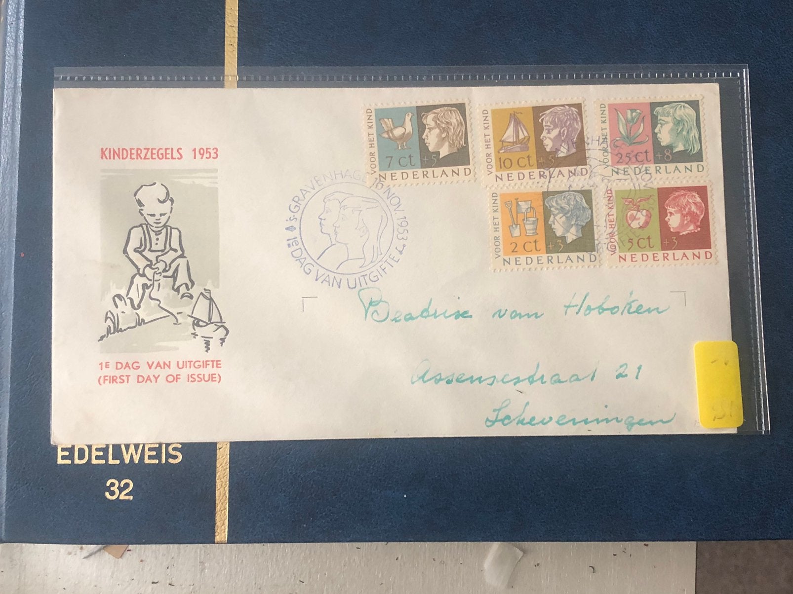 216 Ned. FDC 1953, Postzegels en Munten, Brieven en Enveloppen | Nederland, Ophalen of Verzenden, Envelop