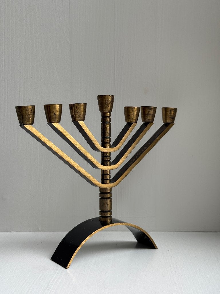 Vintage messing menorah Jeruzalem chanoeka kandelaar judaica, Ophalen of Verzenden
