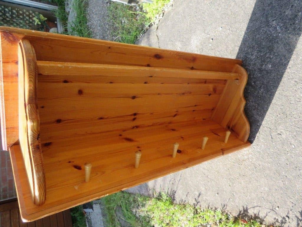 grenen kapstok met knoppen roede en een hoedenplank, Gebruikt, Minder dan 100 cm, Hout, Ophalen