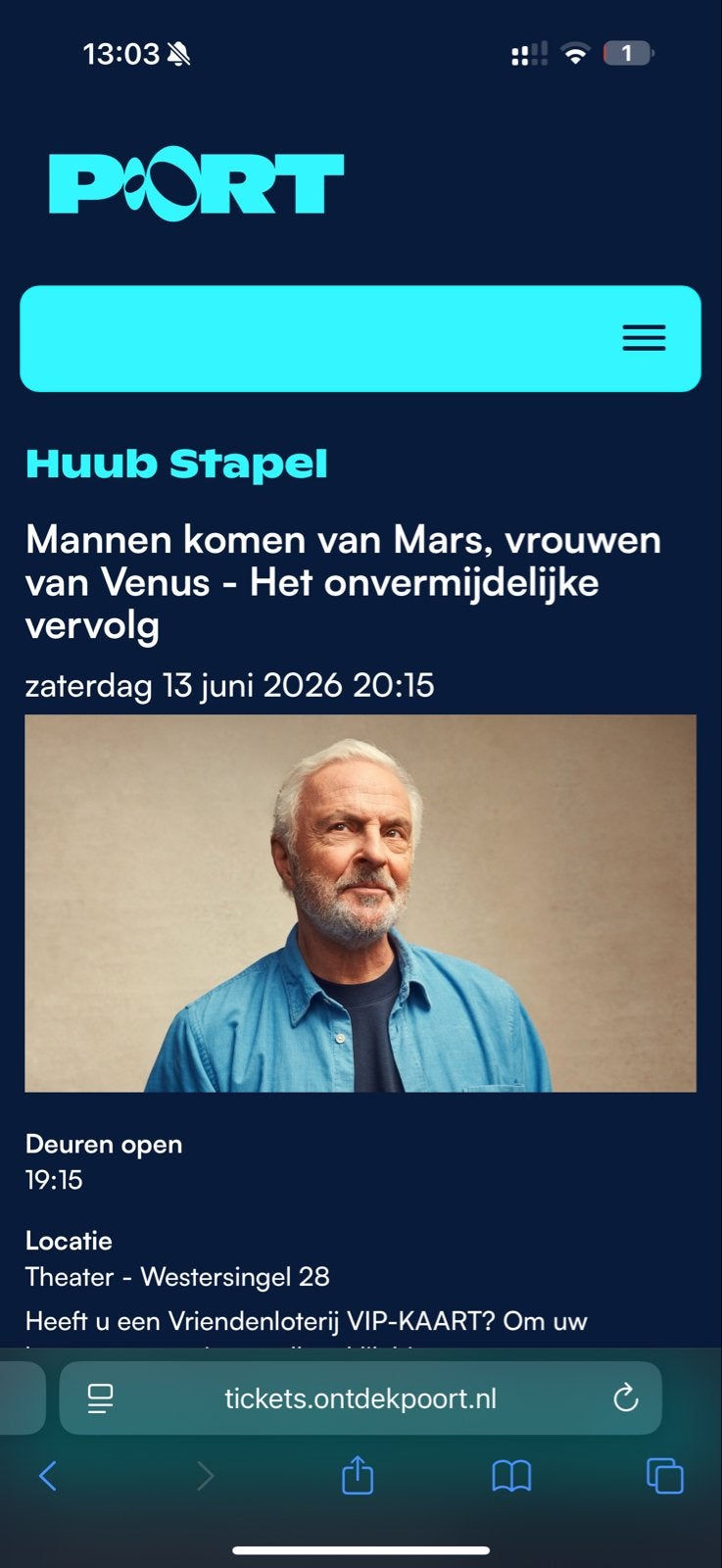 Huub Stapel sneek 13 juni, Tickets en Kaartjes, Theater | Toneel, Dans en Opera, Eén persoon, Juni