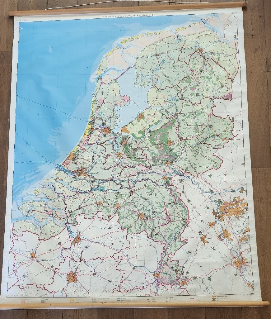 Oude schoolkaart Canvas Derde wandkaart van Nederland, Antiek en Kunst, Antiek | Schoolplaten, Ophalen, Aardrijkskunde