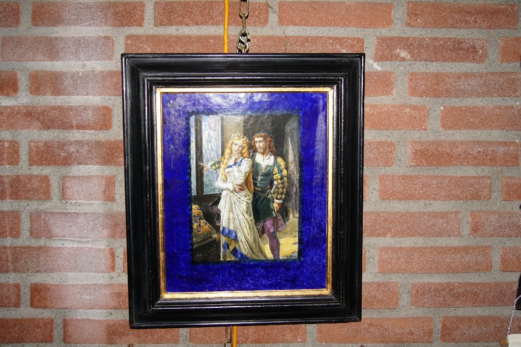 Tegel van een romantische stel, Ophalen of Verzenden, Gesigneerd, Portret of Personen