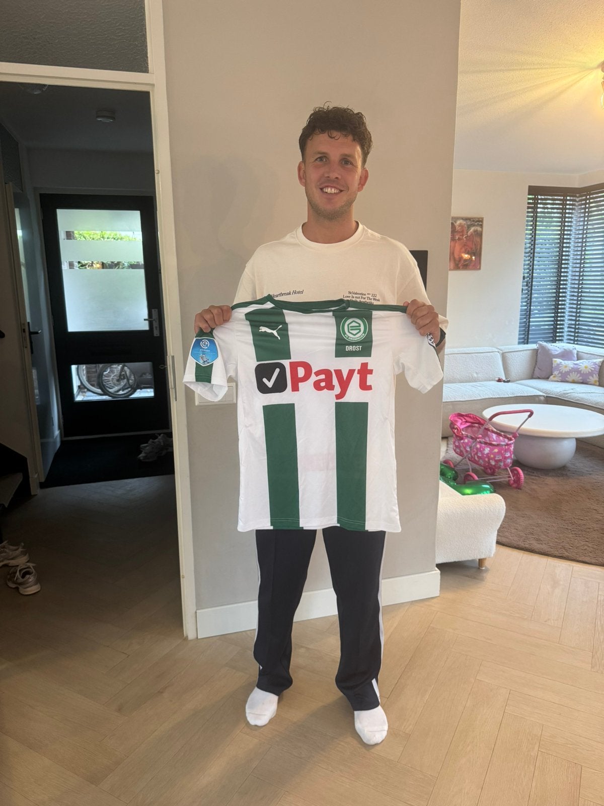 Wedstrijdshirt FC Groningen van Jesper Drost, gesigneerd, Maat M, Ophalen of Verzenden, Gebruikt, Shirt