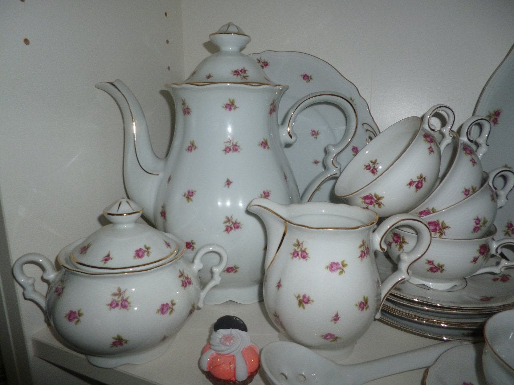 2 x Koffieservies Mitterteich Bavaria met roze roosjes, Antiek en Kunst, Ophalen of Verzenden