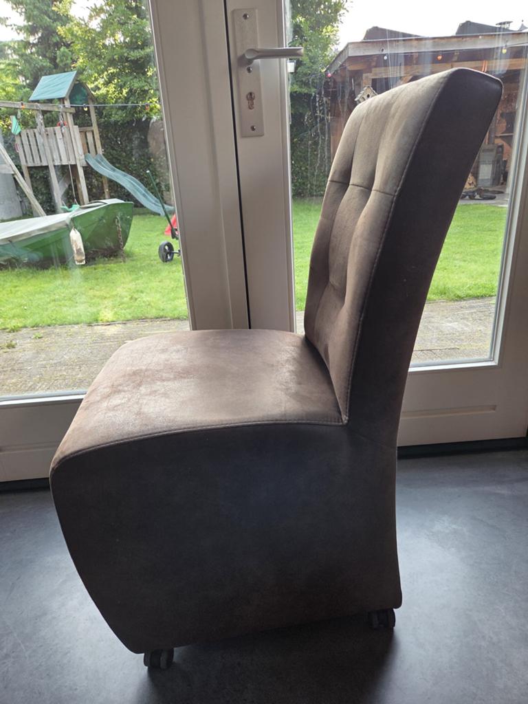 Comfortabele eetkamerstoel op wieltjes - Bruin/Grijs, Ophalen, Gebruikt, Bruin, Eén