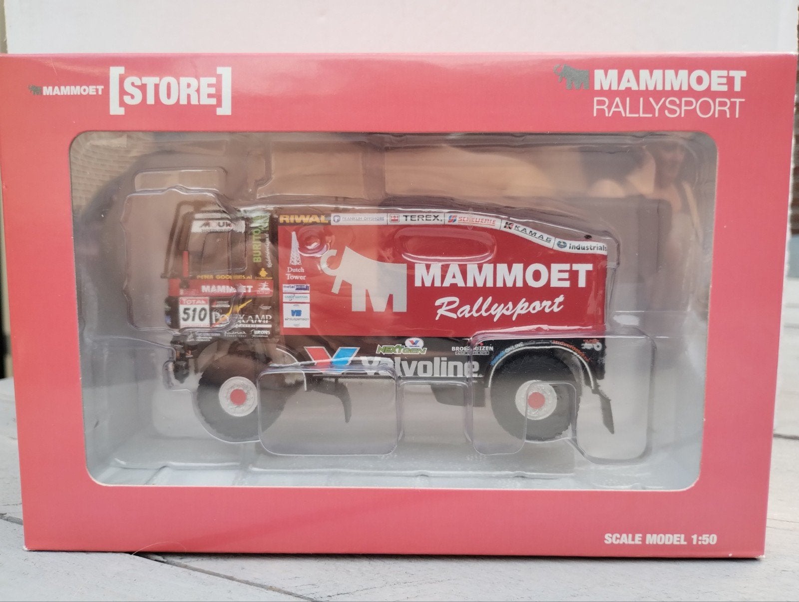te koop Ginaf Dakar Rally truck van team mammoet, Hobby en Vrije tijd, Modelauto's | 1:50, Ophalen of Verzenden, Nieuw, Bus of Vrachtwagen