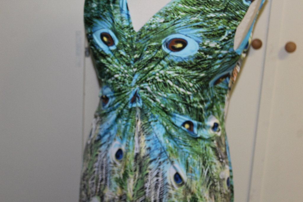 Joseph Ribkoff elegant pauwveren/print jurk mt 44, Kleding | Dames, Jurken, Overige kleuren, Verzenden, ., Maat 42/44 (L)