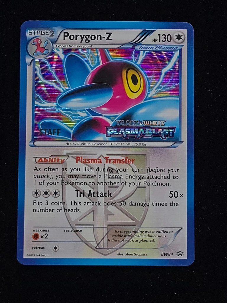 Pokemon Plasma Blast  Porygon-Z Prerelease Promo BW84 STAFF, Ophalen of Verzenden, Zo goed als nieuw, Losse kaart, Foil