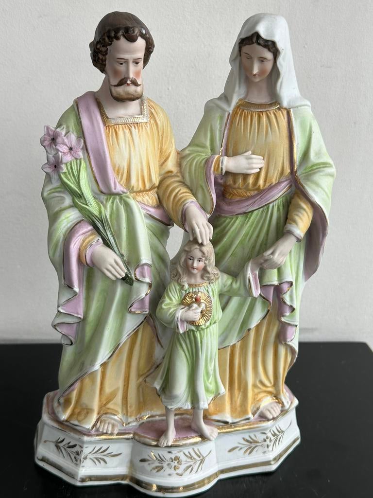 Groot antiek biskwie porselein Heilige familie beeld 32 cm, Antiek en Kunst, Antiek | Religie, Ophalen of Verzenden