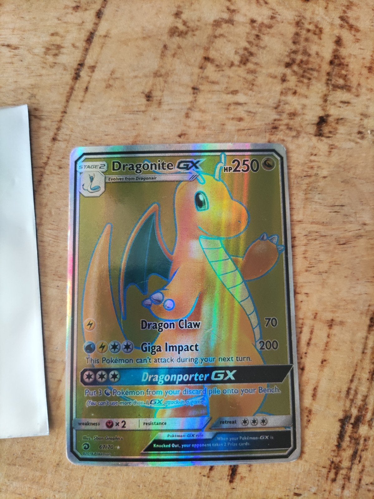 Dragonite GX Pokémon Kaart - Full Art Holo, Ophalen of Verzenden, Zo goed als nieuw, Losse kaart, Foil