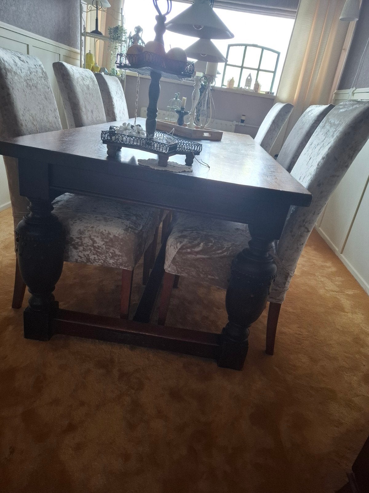Massieve eiken eettafel met gedraaide poten, Huis en Inrichting, Tafels | Eettafels, Gebruikt, Eikenhout, 200 cm of meer, Vier personen