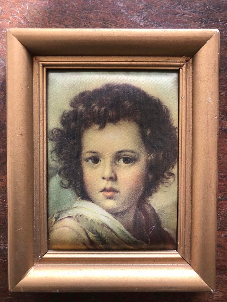 Vintage Murillo 'Jongen met krullen' ingelijste print, Antiek en Kunst, Ophalen of Verzenden