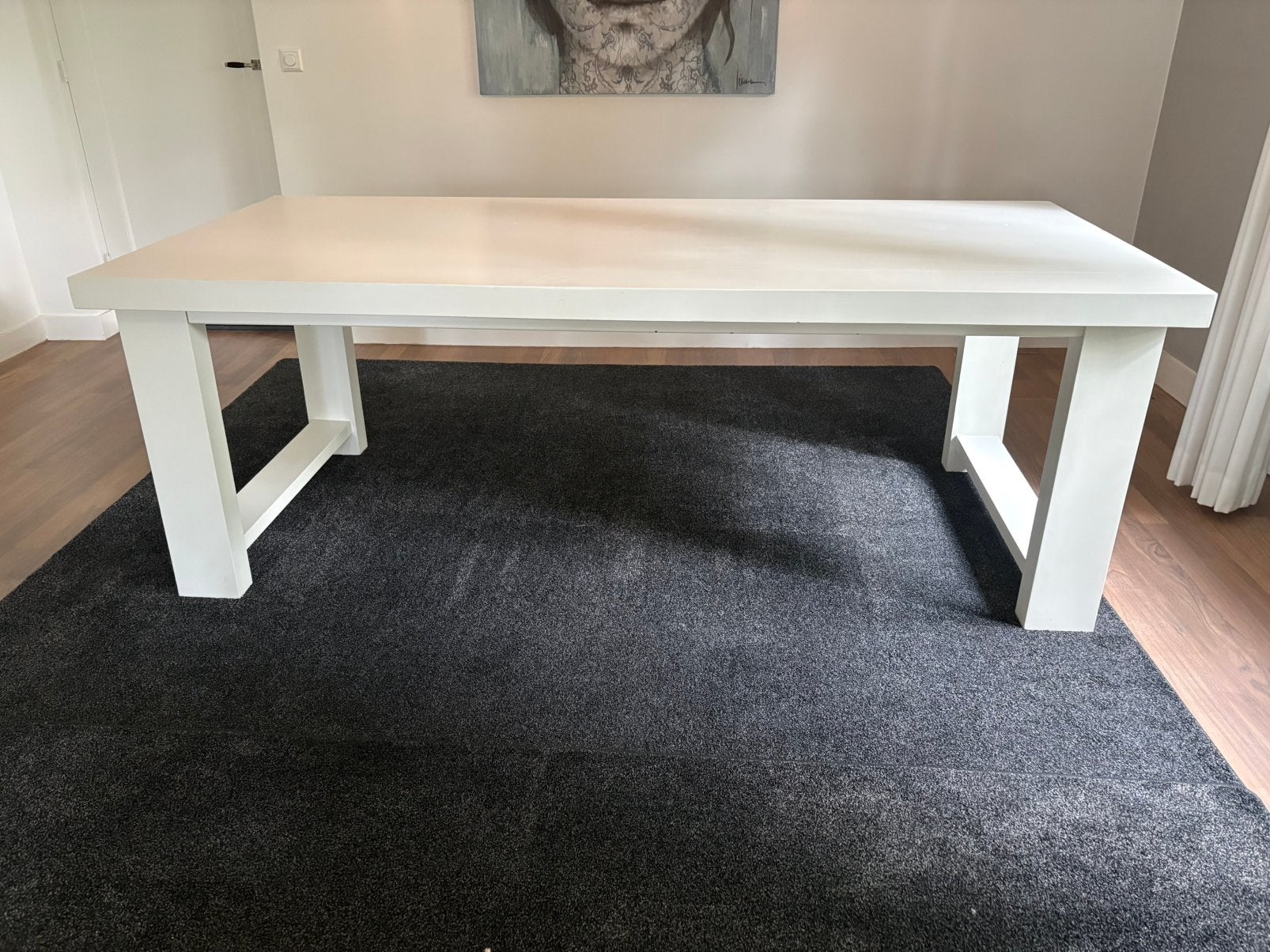 Eettafel massief hout, wit gelakt, 220x100x77 rechte poten, Ophalen, Gebruikt, 100 tot 150 cm, Deens