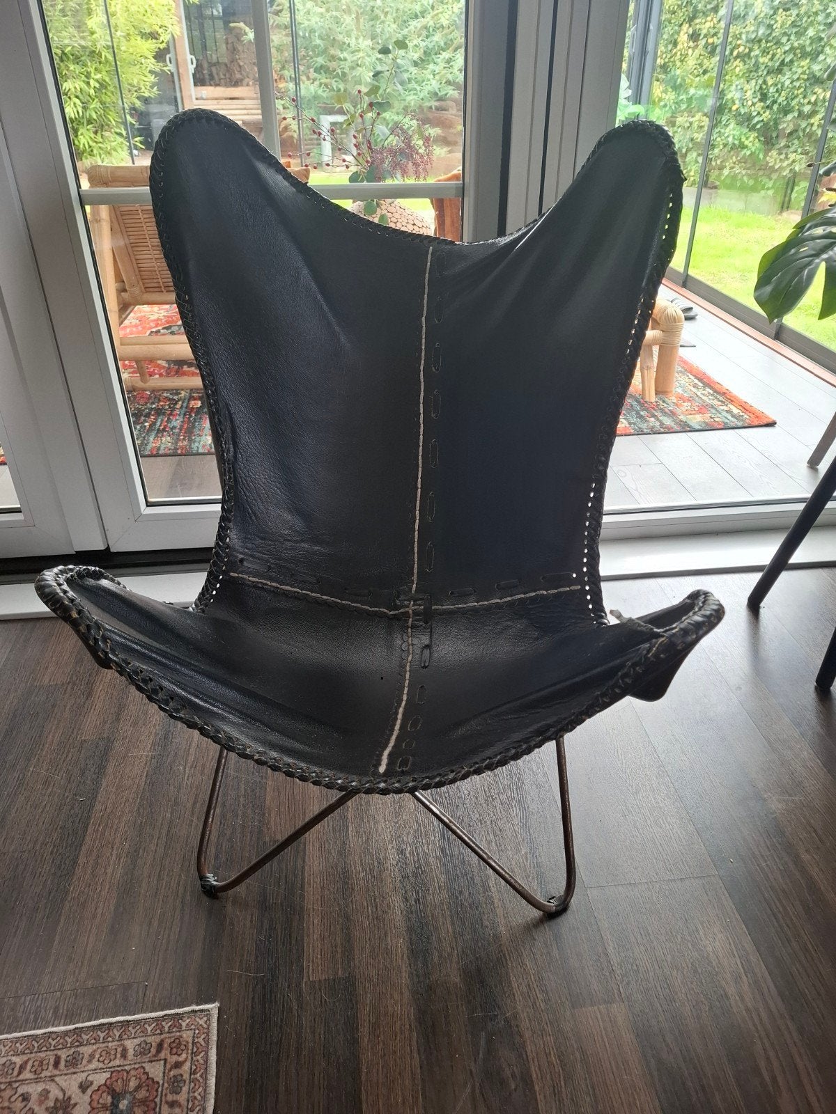 Leren vlinder stoel,  butterfly chair, zwart, Huis en Inrichting, Ophalen, Zwart, Leer, Zo goed als nieuw