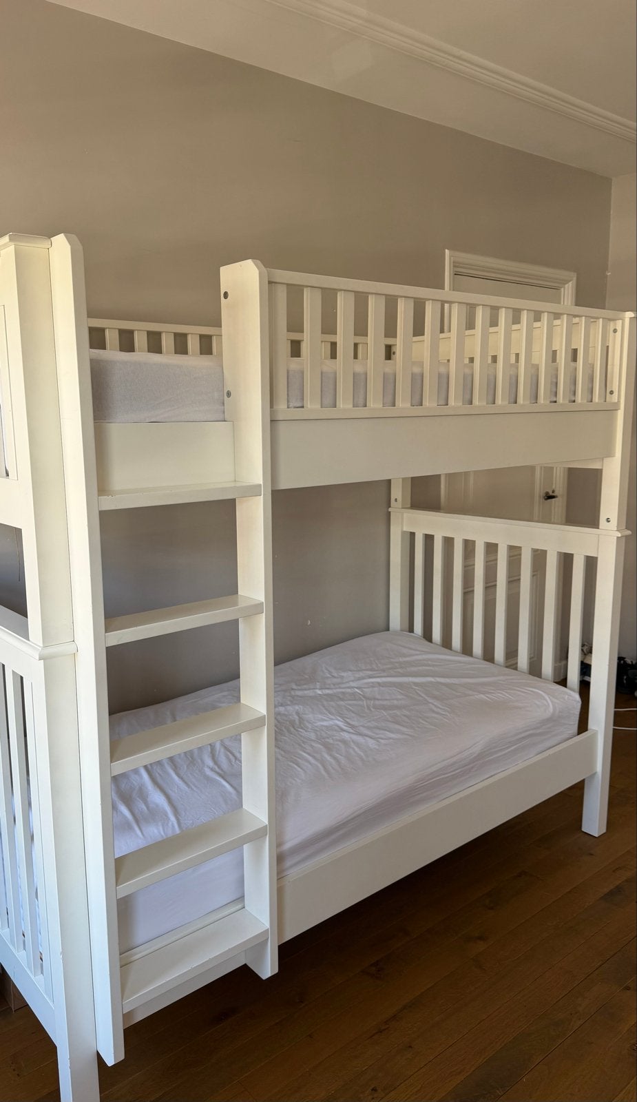 Super stevig wit stapelbed met lattenbodems, Ophalen, Gebruikt, 90 cm, 160 tot 180 cm