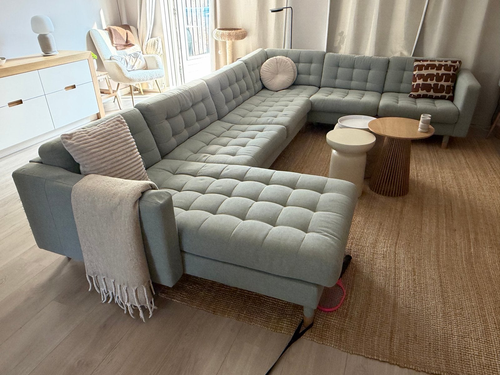 IKEA hoekbank, 6 personen, 356cm breed, groen/grijs, Huis en Inrichting, Banken | Bankstellen, Ophalen, Gebruikt, Hoekbank, 300 cm of meer