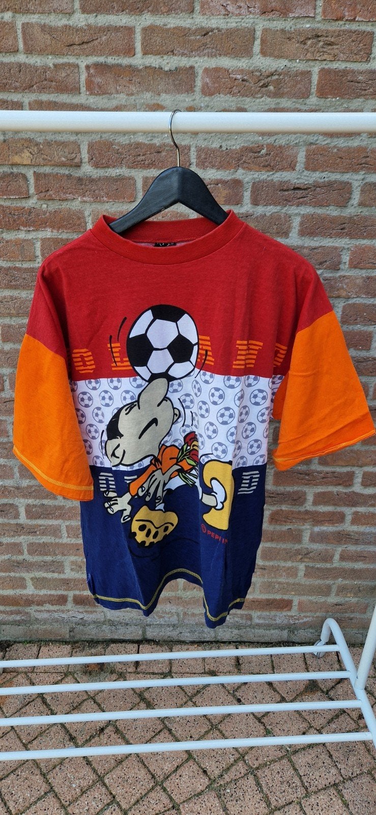 Vintage heren Snoopy voetbal T-shirt - Rood, Oranje, Blauw M, Ophalen, Gedragen, Overige maten, Onbekend