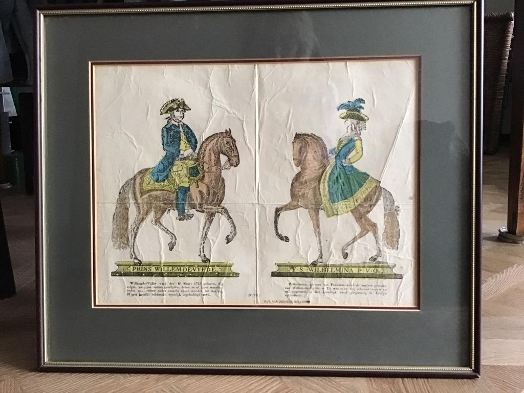 Handgekleurde houtsnede prins Willem V, Wilhelmina v Pruisen, Antiek en Kunst, Kunst | Etsen en Gravures, Ophalen