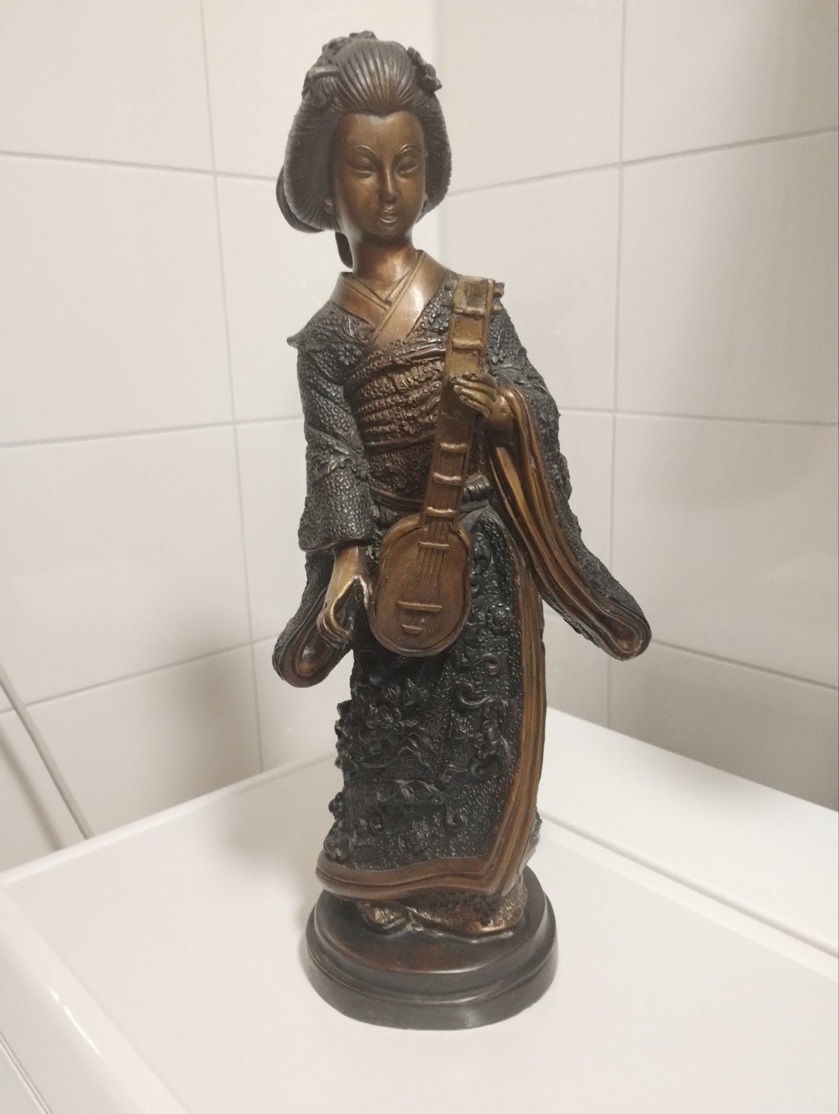 Antiek gesigneerd Japans bronzen geisha, Ophalen of Verzenden