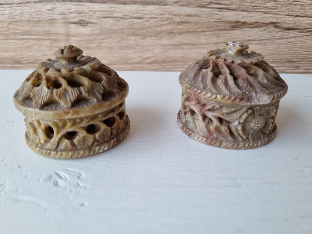 2 Mooie Vintage Marmer Woestijnroos Opberg Bakjes -Trinket, Verzenden