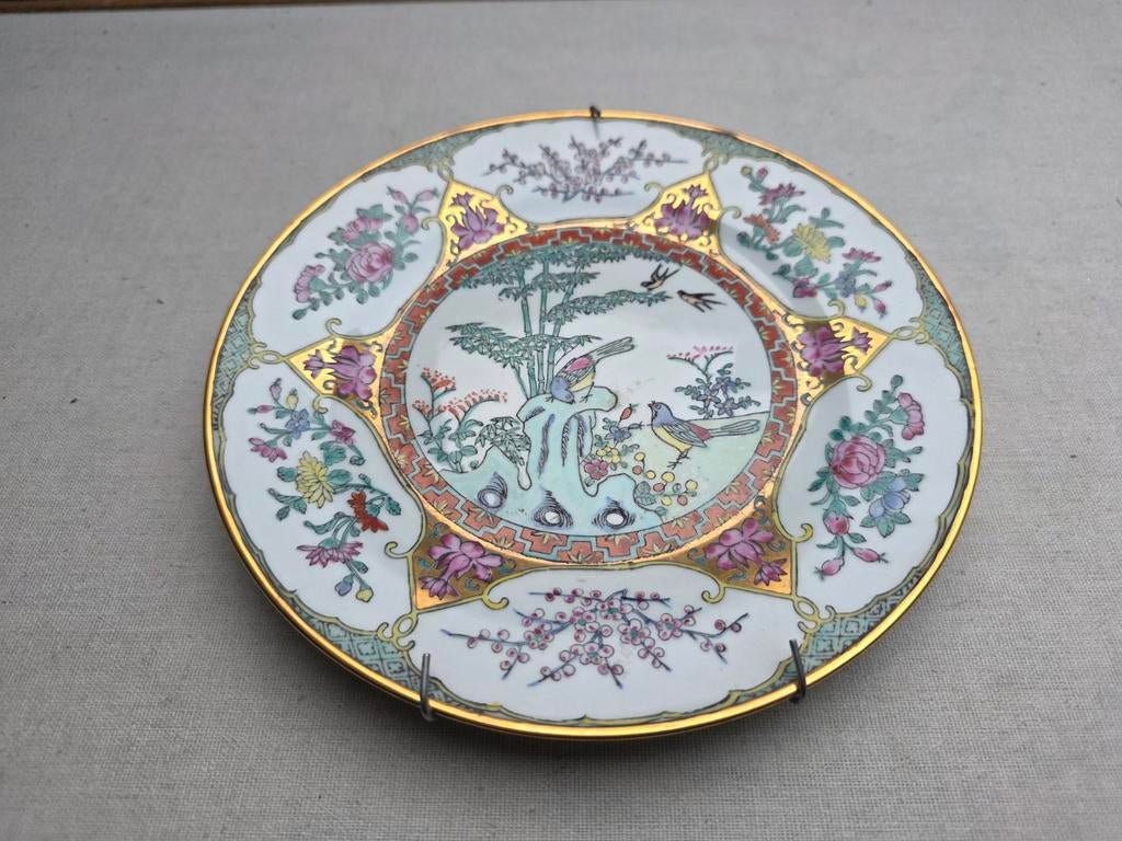 Kleurrijk Chinees wandbord bord vogeltjes goud, Ophalen of Verzenden