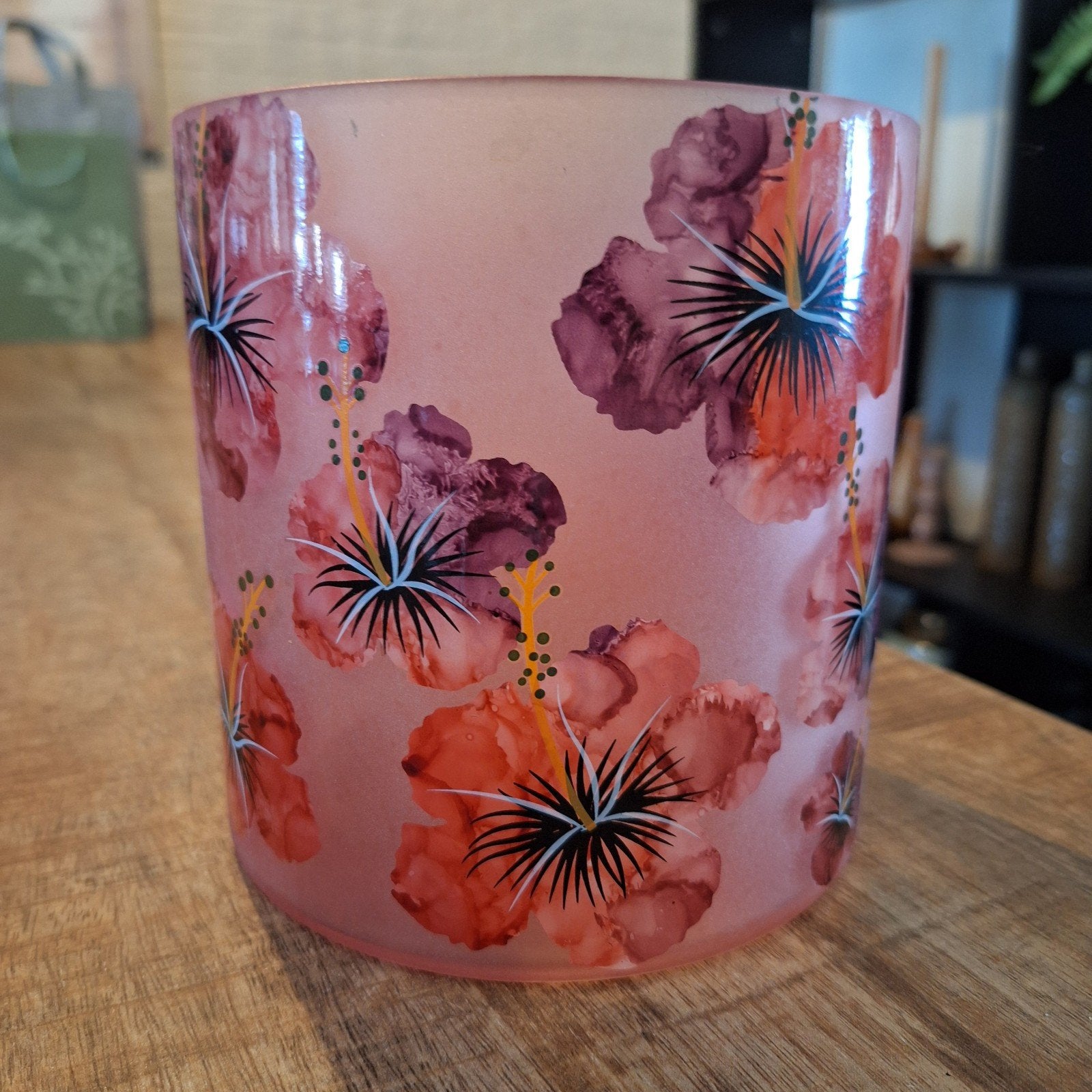 Glazen bloempot met bloemmotief, Ophalen of Verzenden, Zo goed als nieuw, Overige kleuren, Glas