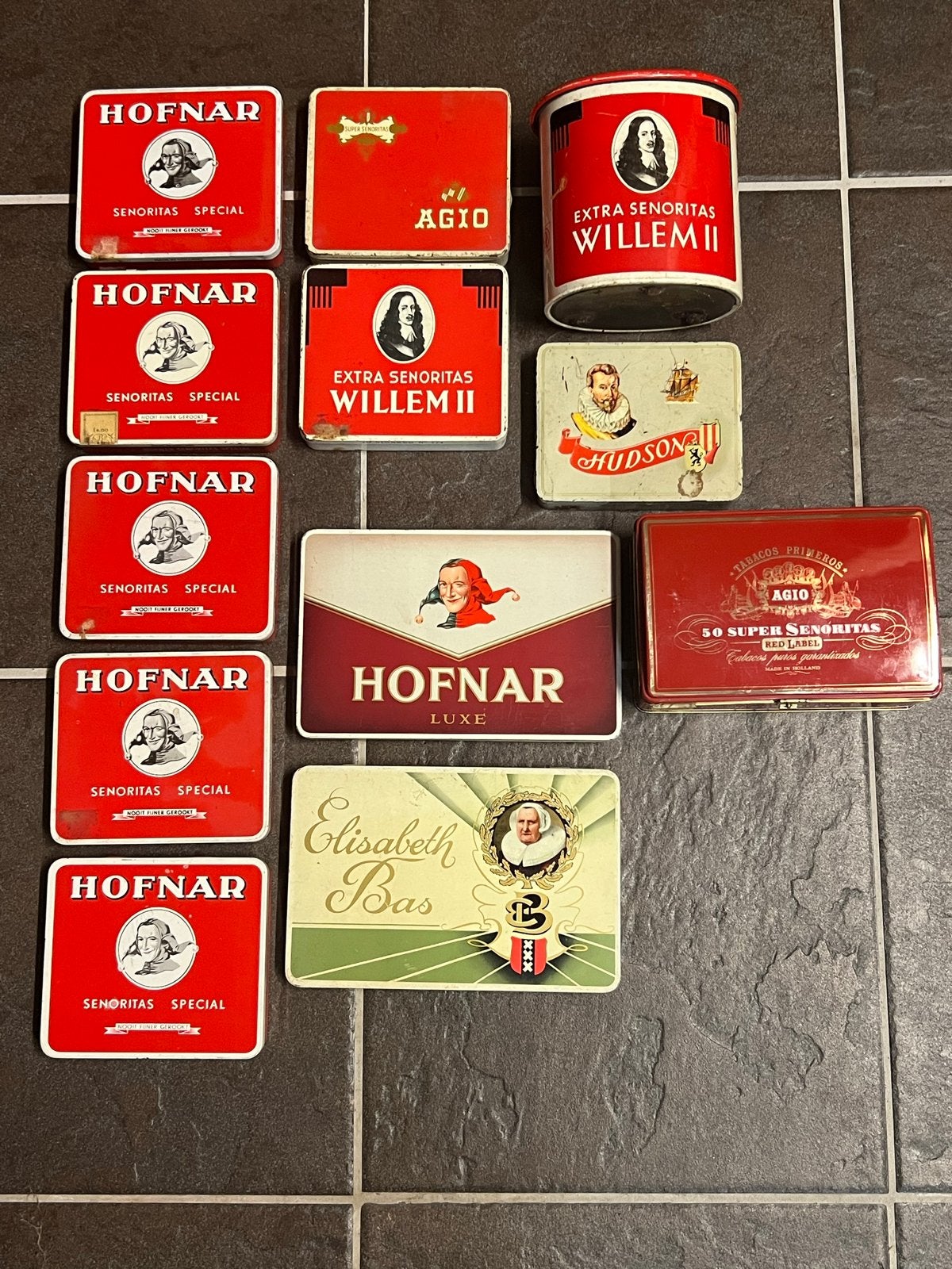 Collectie vintage blikken: Hofnar, Willem II, Agio, Hudson,, Verzamelen, Blikken, Ophalen of Verzenden, Gebruikt, Overige, Overige merken