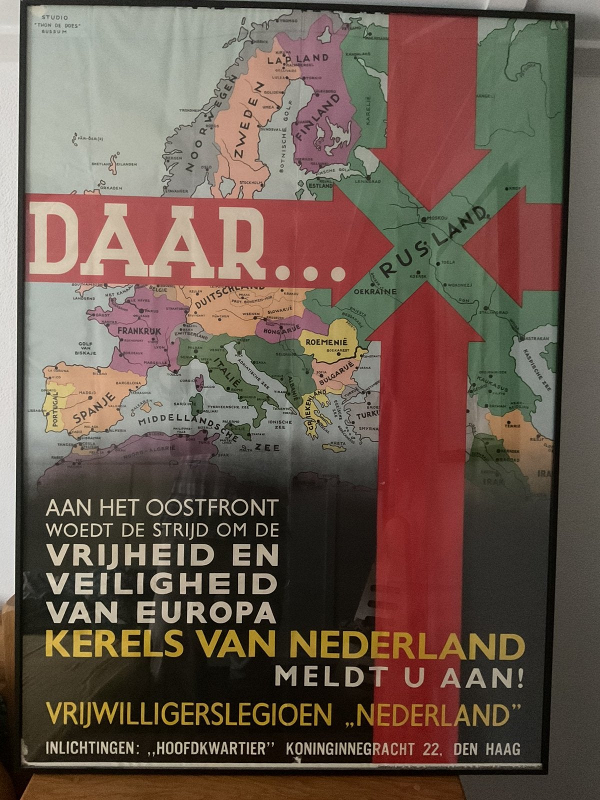 DAAR…. Vrijwilligers Legioen Ned.  poster Waffen XX orgineel, Verzamelen, Ophalen, Landmacht, Nederland, Foto of Poster