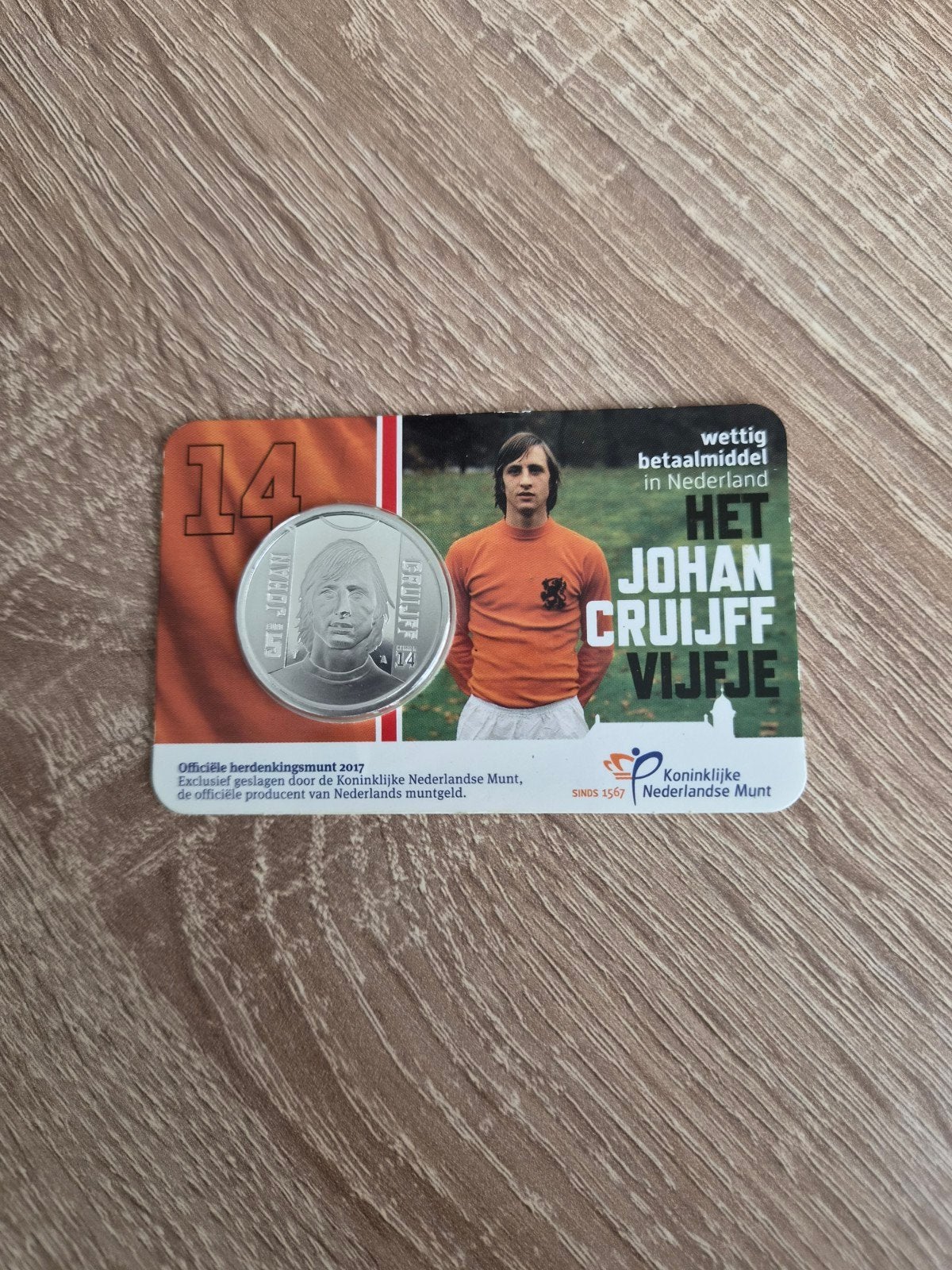 Johan Cruijff Vijfje - Zwaar Verzilverde €5 Munt 2017, Postzegels en Munten, Munten | Nederland, Koningin Beatrix, Zilver, Euro's